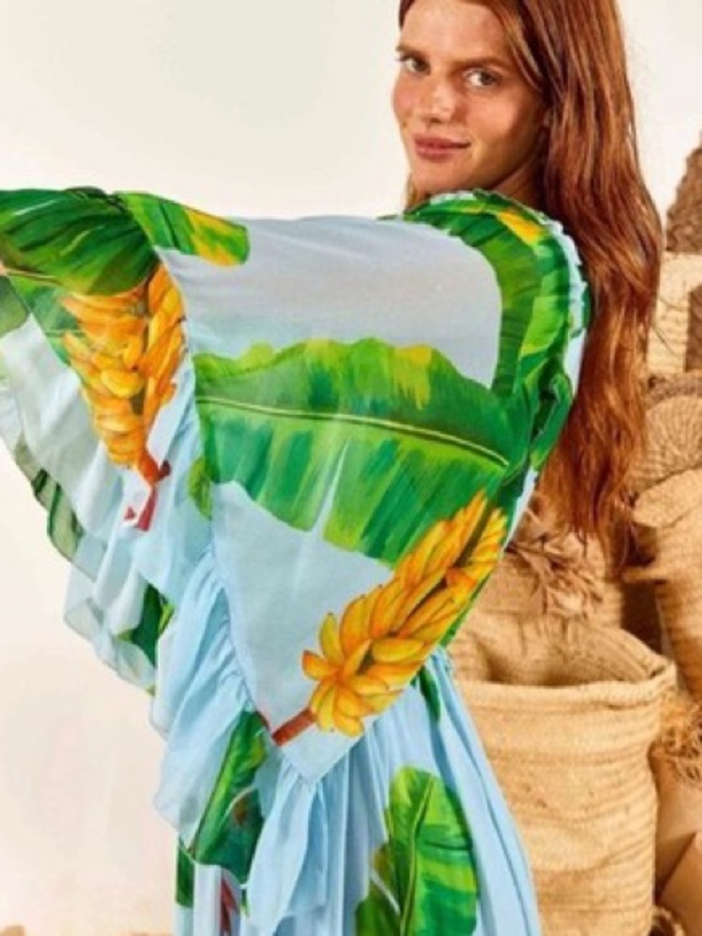 🍌🌿 FARM Rio size XL Fresh Bananas Butterfly Sleeve Maxi Dress 🌿🍌 - Picture 5 of 16